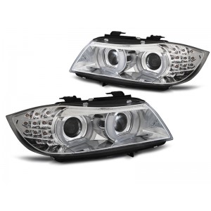 Lampy przód BMW E90 / E91 Xenon Angel Eyes CHROM Ringi 3D LED LPBML1