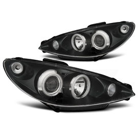 Lampy przód Peugeot 206 02- BLACK ANGEL EYES CCFL - RINGI diodowe LPPE29