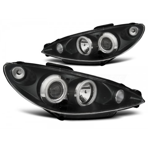 Lampy przód Peugeot 206 02- BLACK ANGEL EYES CCFL - RINGI diodowe LPPE29
