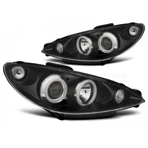 Lampy przód Peugeot 206 02- BLACK ANGEL EYES CCFL - RINGI diodowe LPPE29