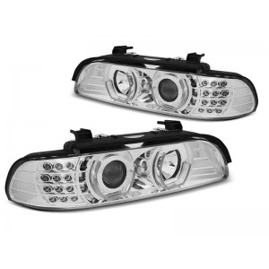 Lampy przód BMW E39 CHROM LED Angel Eyes 3D / kierunkowskaz LED LPBM05