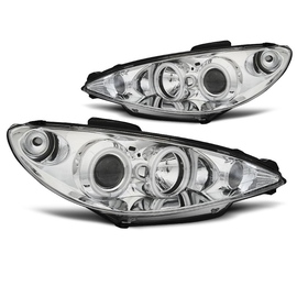 Lampy przód Peugeot 206 02- CHROM ANGEL EYES CCFL - RINGI LPPE28