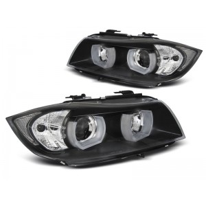 Lampy przód BMW E90 / E91 H7 Angel Eyes BLACK diodowe Ringi 3D LED LPBMI4