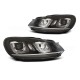 Lampy przód VW Golf 6 - BLACK LED DRL dzienne - z paskiem chrom LPVWP3