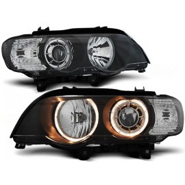 Lampy przód BMW E53 X5 Angel Eyes BLACK czarne Ringi Xenon D2S DEPO LPBM87