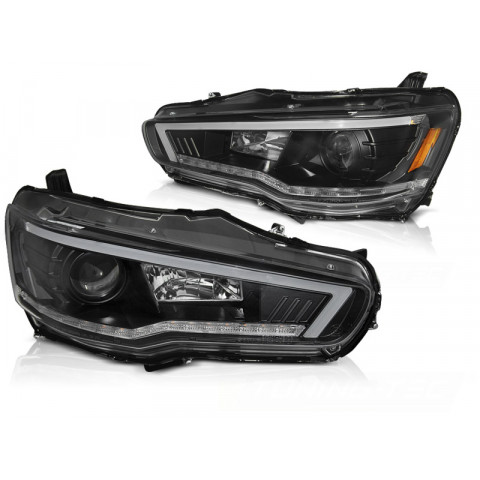 Lampy przód MITSUBISHI LANCER 8 08-16 TUBE LIGHT SEQ BLACK LPMI21