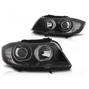 Lampy przód BMW E90 / E91 Angel Eyes BLACK diodowe Ringi LED DEPO LPBMJ1