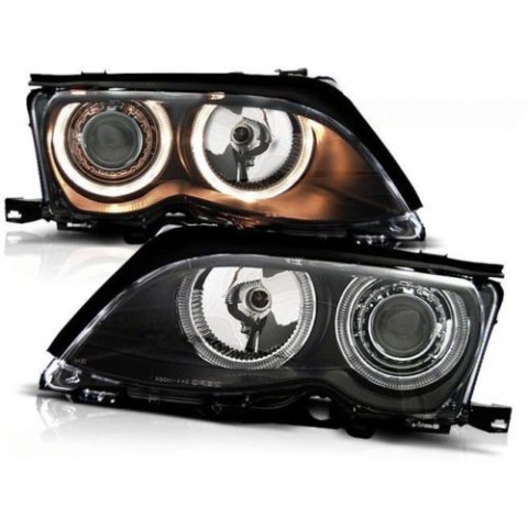 Lampy przód BMW E46 Sedan / Touring 01-05 Angel Eyes BLACK Ringi LPBM86
