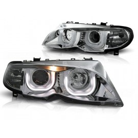 Lampy przód BMW E46 Sedan / Touring 01-05 Angel Eyes CHROM Ringi 3D LPBM95