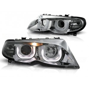 Lampy przód BMW E46 Sedan / Touring 01-05 Angel Eyes CHROM Ringi 3D LPBM95