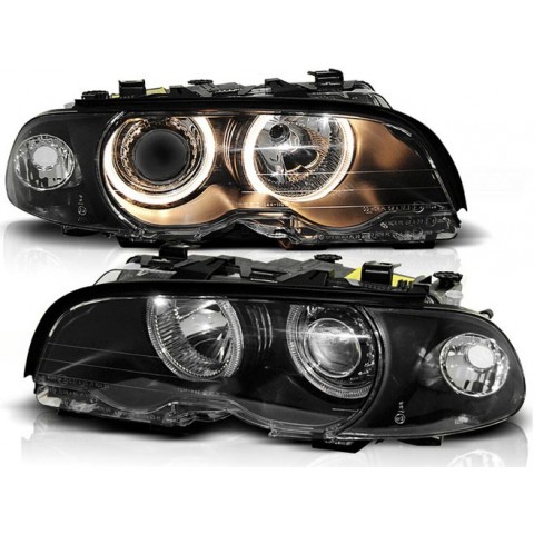 Lampy przód BMW E46 Coupe / Cabrio 99-03 Angel Eyes BLACK Ringi LPBM34