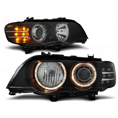 Lampy przód BMW E53 X5 Angel Eyes BLACK Xenon D2S kierunkowskaz LED LPBM88