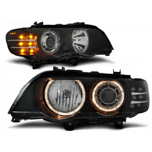 Lampy przód BMW E53 X5 Angel Eyes BLACK Xenon D2S kierunkowskaz LED LPBM88
