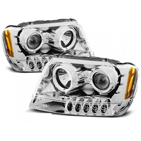 Lampy przód JEEP GRAND CHEROKEE 99-05 CHROM Angel Eyes LPCH01