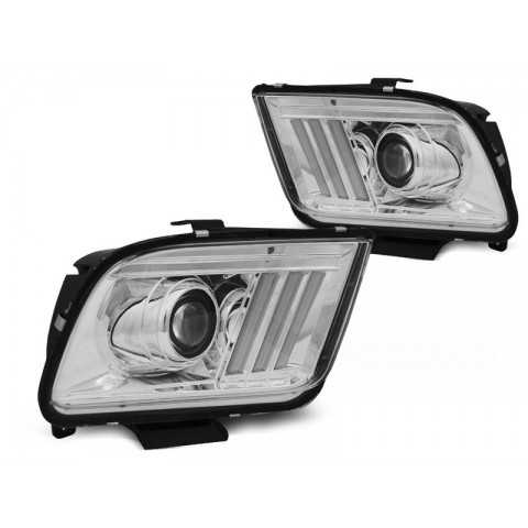Lampy przód Ford Mustang 05-09 CHROM LED diodowe soczewkowe LPFO74