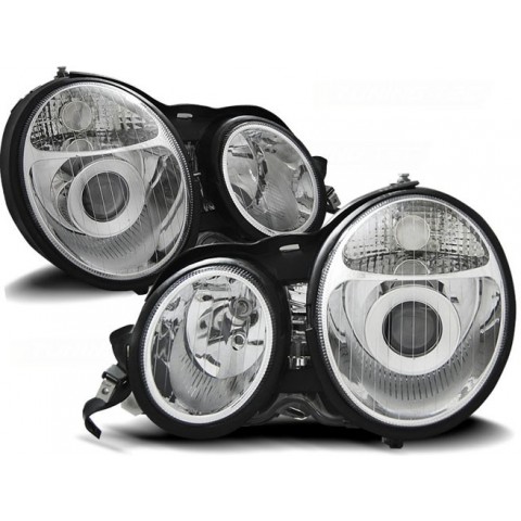 Lampy przód Mercedes E-klasa W210 95-99 clear CHROM soczewki DEPO LPME01