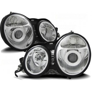 Lampy przód Mercedes E-klasa W210 95-99 clear CHROM soczewki DEPO LPME01