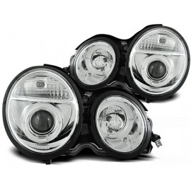 Lampy przód Mercedes E-klasa W210 95-99 CHROM Angel Eyes soczewki LPME29