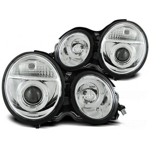 Lampy przód Mercedes E-klasa W210 95-99 CHROM Angel Eyes soczewki LPME29