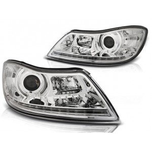 Lampy przód Skoda Octavia 2 09-13 CHROM LED DRL - diodowe dzienne LPSK24