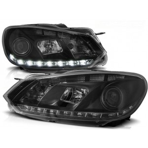 Lampy przód VW Golf 6 - BLACK LED diodowe DRL - dzienne LPVWD1