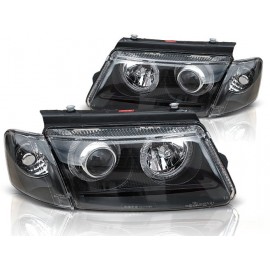 Lampy przód VW Passat B5 Clear BLACK Angel Eyes Ringi LPVW26 DEPO