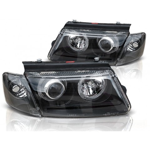 Lampy przód VW Passat B5 Clear BLACK Angel Eyes Ringi LPVW26 DEPO
