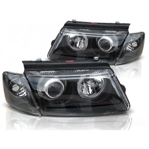 Lampy przód VW Passat B5 Clear BLACK Angel Eyes Ringi LPVW26 DEPO