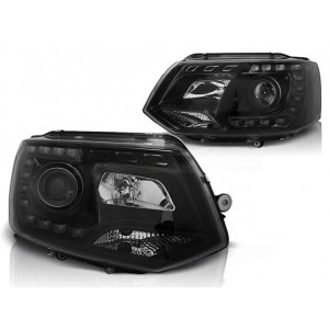 Lampy przód VW T5 2010- BLACK LED DRL - diodowe światła dzienne LPVWK3