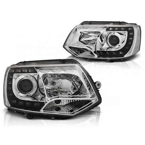 Lampy przód VW T5 2010- CHROM LED DRL - diodowe światła dzienne LPVWK2