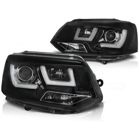 Lampy przód VW T5 2010- BLACK U-LED DRL - diodowe światła dzienne LPVWL2