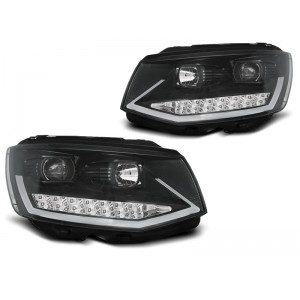 Lampy przód VW T6 2015- BLACK LED DRL - diodowe dzienne i kierunki LPVWR0