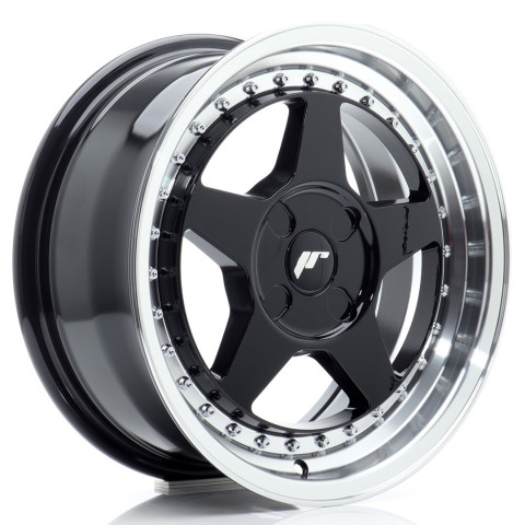 JR Wheels JR6 16x7 ET20-35 4H BLANK Gloss Black w/Machined Lip