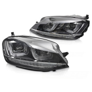 Lampy przód VW Golf 7 - BLACK + CHROM LED DRL dzienne LPVWV5