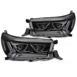 Lampy przód Toyota Hilux 16-20 BLACK FULL LED - diodowe LPTO39
