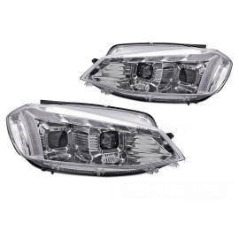 Lampy przód VW Golf 7 - CHROM LED DRL - diodowe dynamiczne 