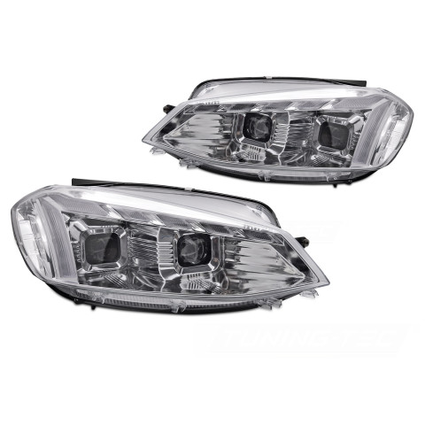 Lampy przód VW Golf 7 - CHROM LED DRL - diodowe dynamiczne 