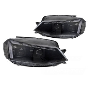 Lampy przód VW Golf 7 - BLACK LED DRL - diodowe dynamiczne LPVWX5