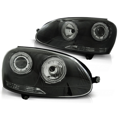 Lampy przód VW Golf 5 / Jetta - Angel Eyes BLACK soczewka ringi LPVWH7 DEPO