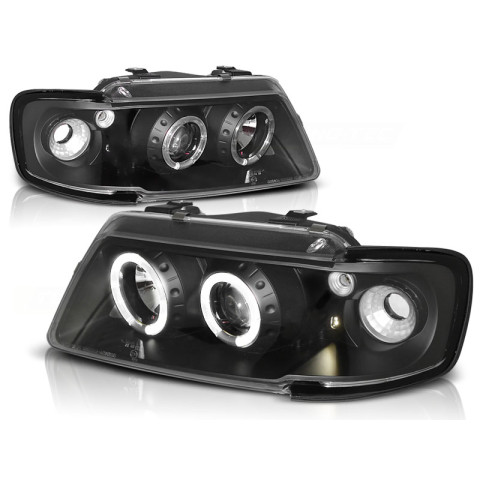 Lampy przód Audi A3 8L 96-00 BLACK Angel Eyes soczewkowe Ringi - LPAU05