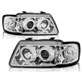 Lampy przód Audi A3 8L 96-00 CHROM Angel Eyes soczewkowe Ringi - LPAU06