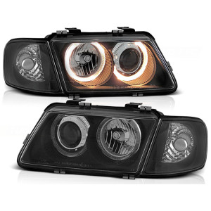 Lampy przód Audi A3 8L 96-00 Angel Eyes BLACK soczewkowe czarne DEPO LPAU10