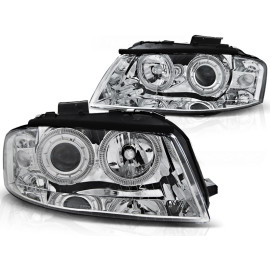 Lampy przód Audi A3 8P 03-08 CHROM Angel Eyes soczewkowe Ringi LPAU77