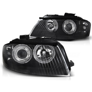Lampy przód Audi A3 8P 03-08 BLACK Angel Eyes soczewkowe Ringi LPAU78