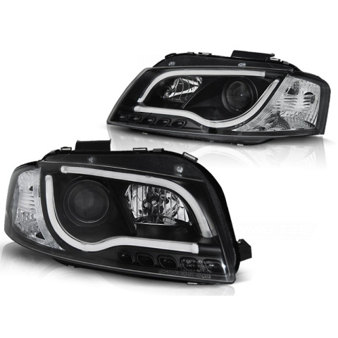 Lampy przód Audi A3 8P 03-08 Tube Light BLACK LED DRL - do jazdy dziennej LPAUB1
