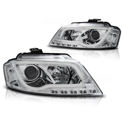 Lampy przód Audi A3 8P 08-12 Tube Light CHROM LED LPAU99