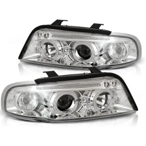 Lampy przód Audi A4 B5 94-98 CHROM Angel Eyes soczewkowe Ringi LPAU33