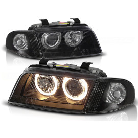 Lampy przód Audi A4 B5 94-99 Black Angel Eyes soczewkowe LPAU11