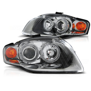 Lampy przód Audi A4 B7 04-08 Clearglass CHROM Angel Eyes Ringi LPAU57