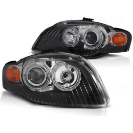 Lampy przód Audi A4 B7 04-08 Clearglass BLACK Angel Eyes Ringi LPAU58